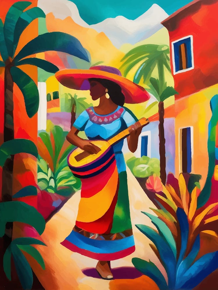 Mexican Woman playing the ukulele