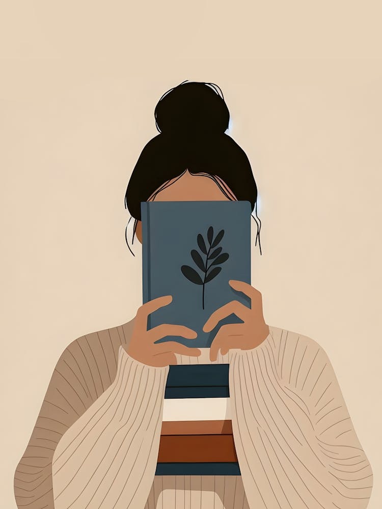 Young Girl with Books – Flat Vector Illustration