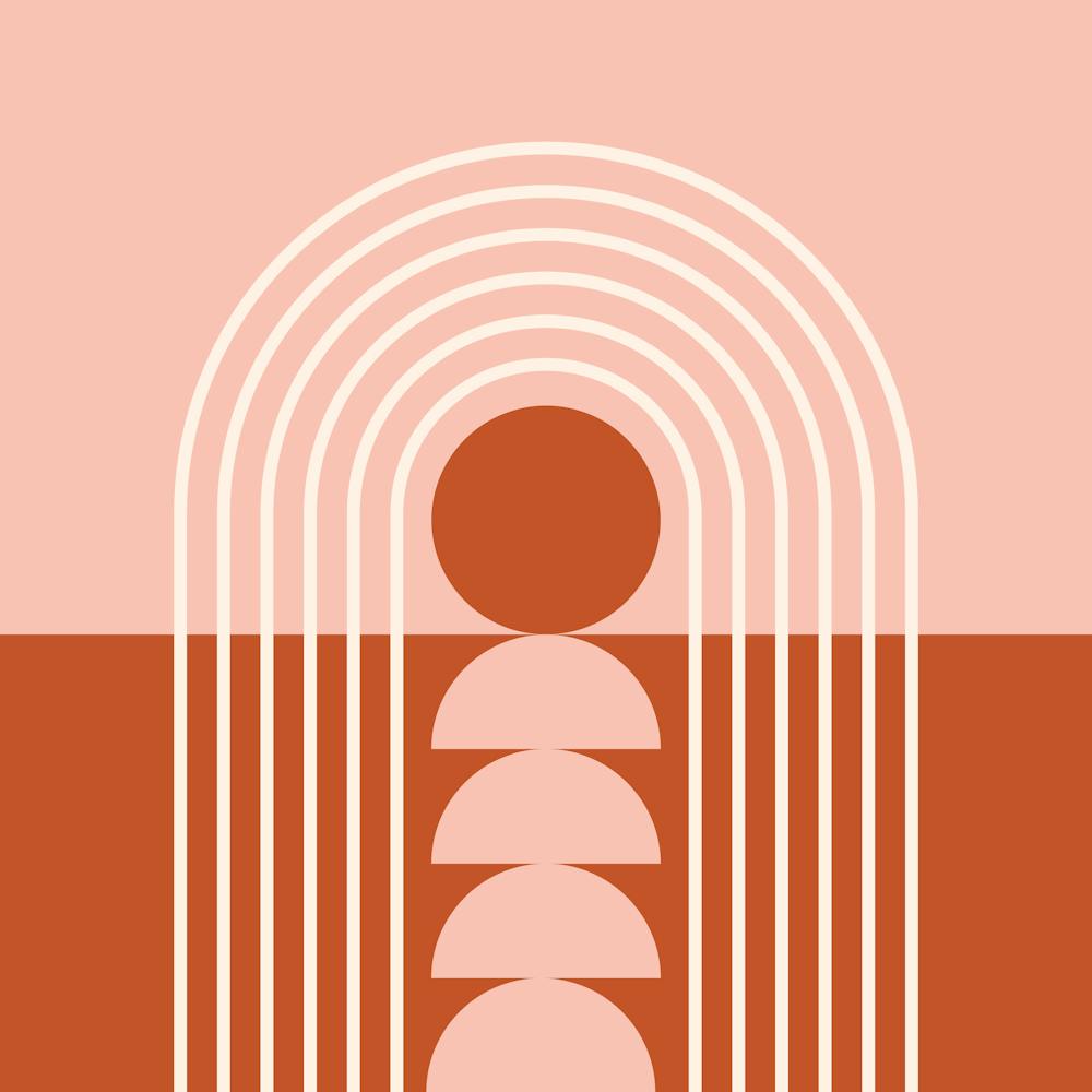 Sunrise Sunset Midcentury Modern Geometric Abstract 5 In Rustic Rust Pink 02