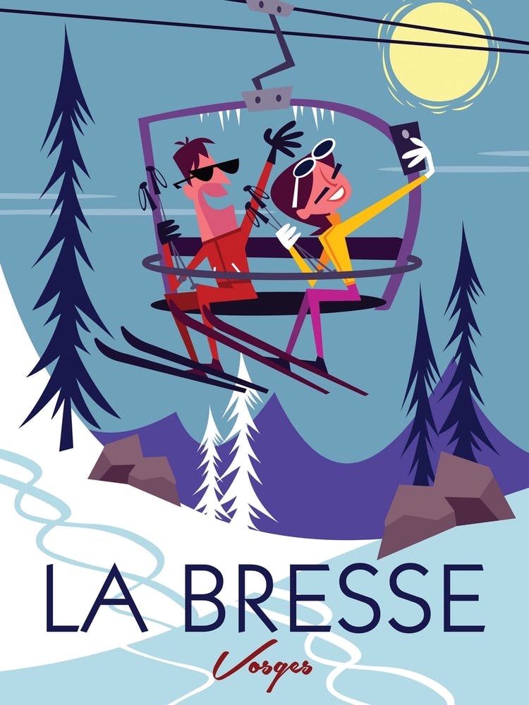 La Bresse Ski Poster Blue & Purple