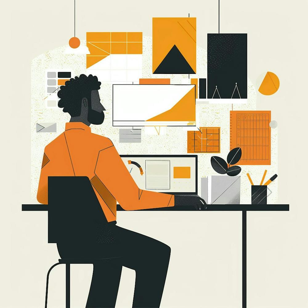 Illustration Of A Man Working At His Desk 1