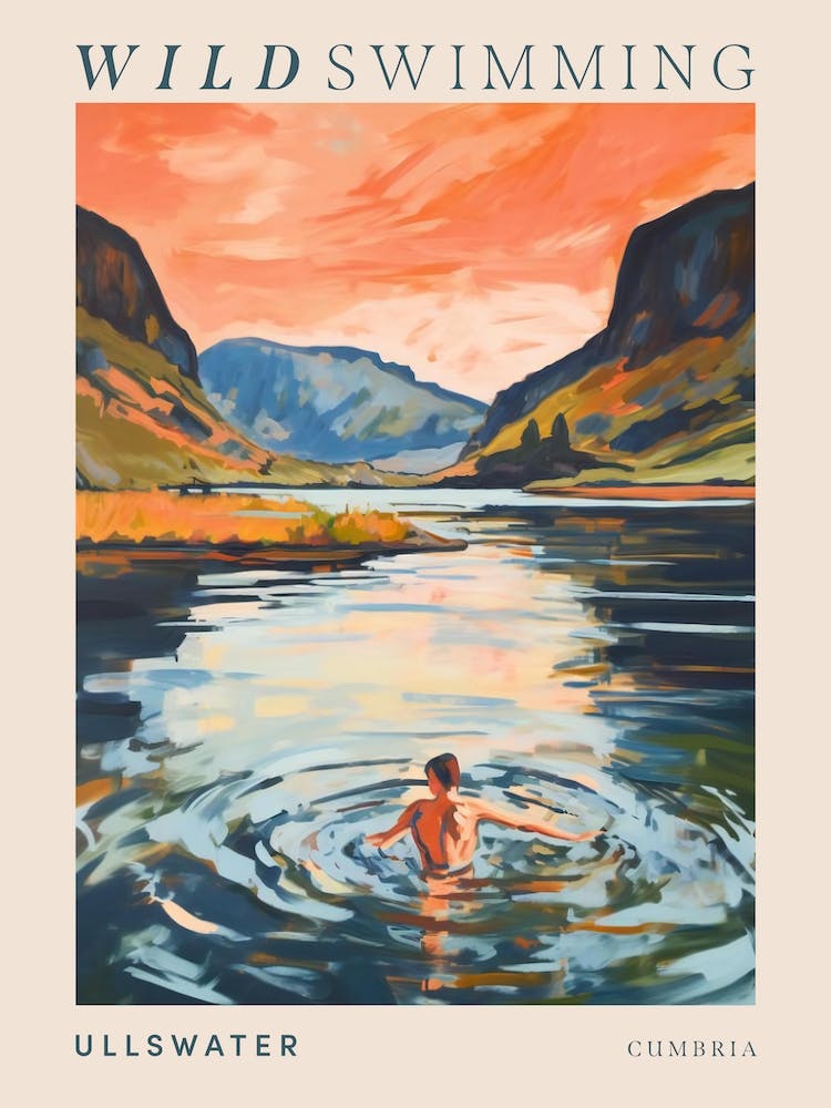 Wild Swimming At Ullswater Cumbria 2 Poster
