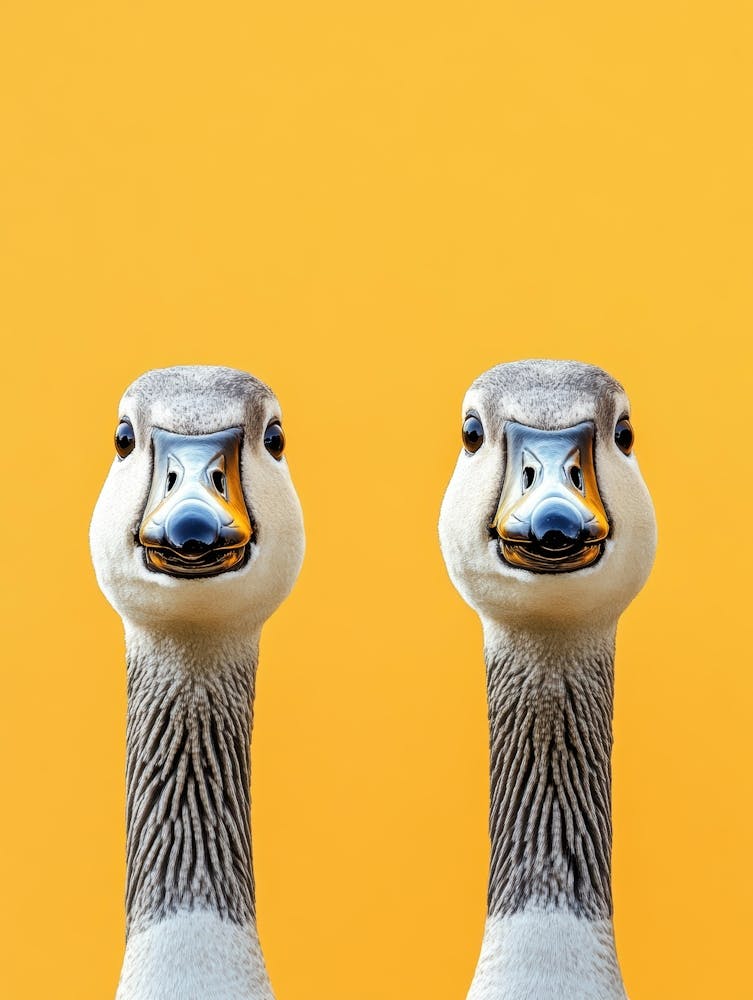 Two Geese On Yellow Background