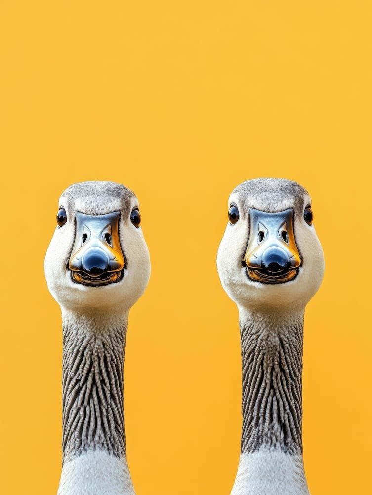 Two Geese On Yellow Background