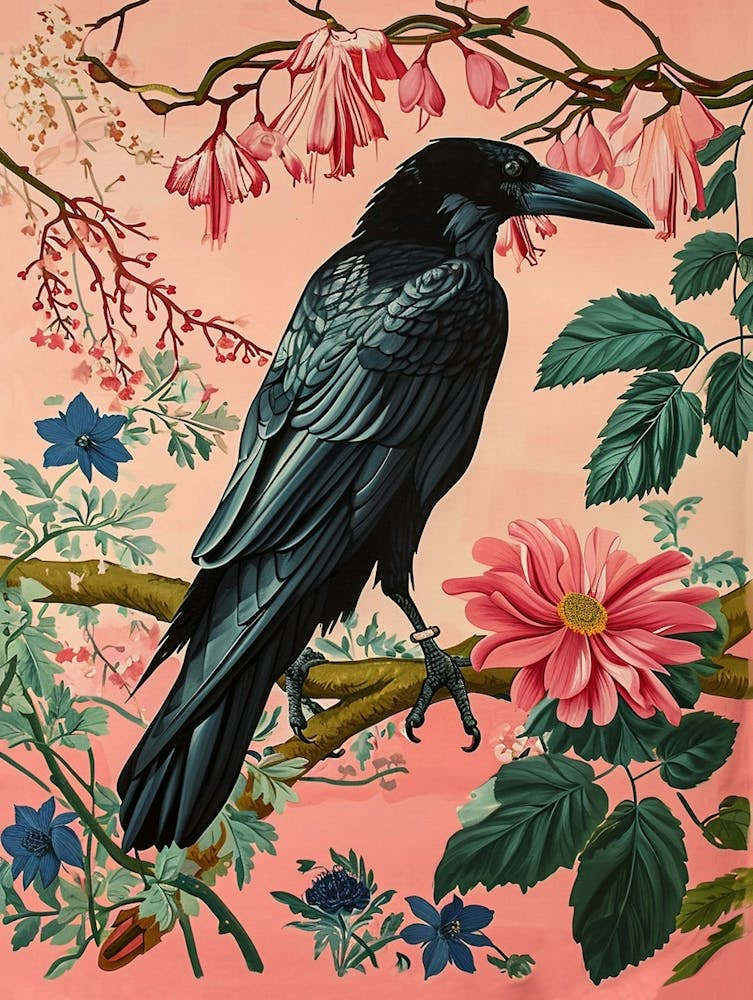 Floral Animal Painting Raven 1