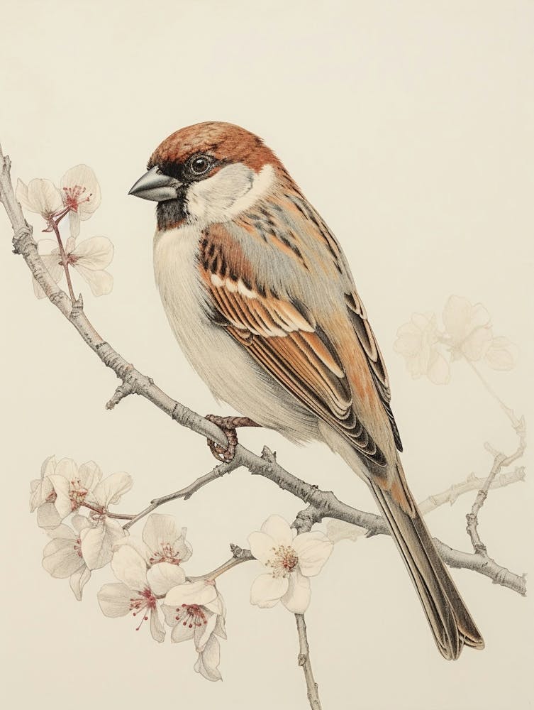 Vintage Bird Drawing Sparrow 1