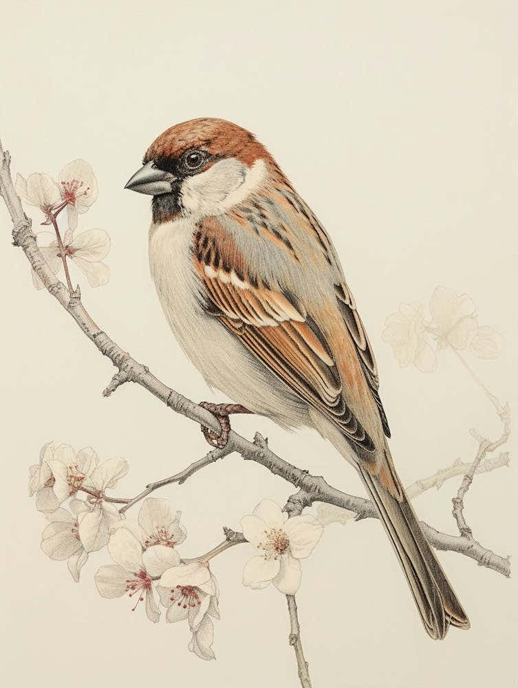 Vintage Bird Drawing Sparrow 1