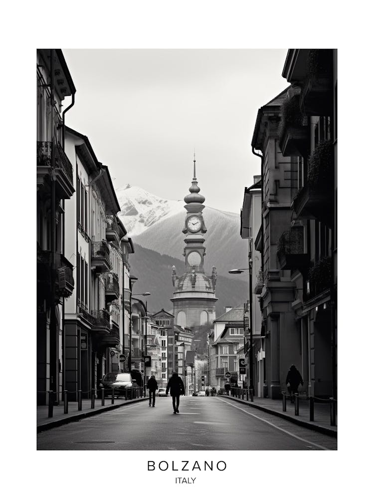 Poster Of Bolzano, Italy, Black And White Analogue Photography 2