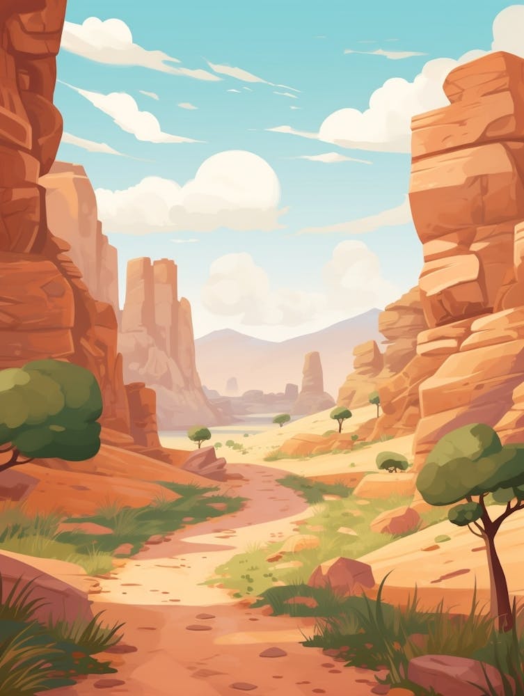 Wadi Rum Trek Jordan Hike Illustration