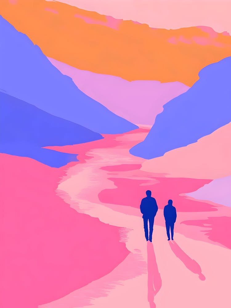 Couple Walking In The Mountains