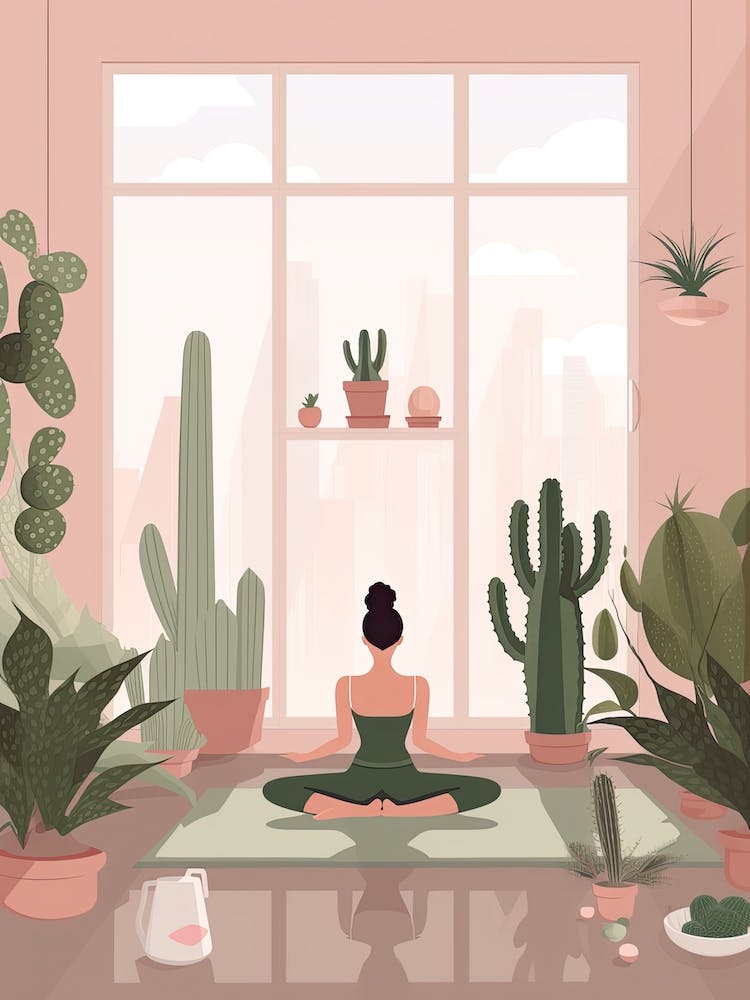 Eine Frau beim Yoga mit Kakteen Illustration 3