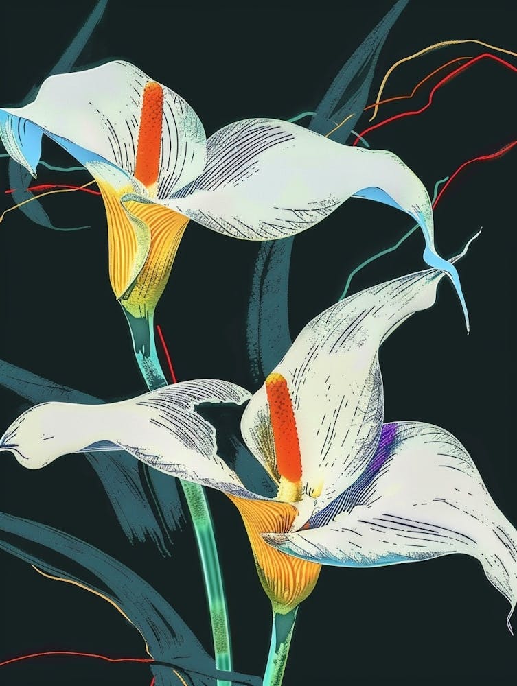 Neon Flowers On Black Calla Lily 4