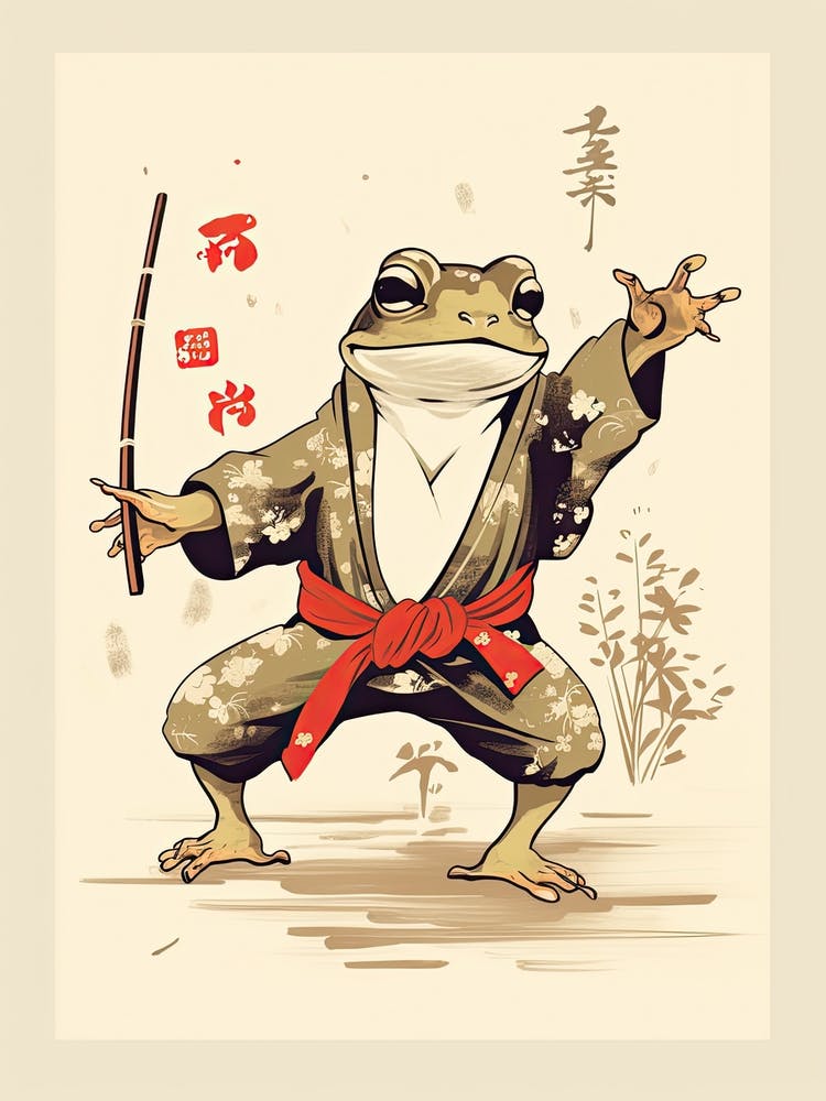 Frog Dancing, Matsumoto Hoji Inspired Japanese Woodblock 1