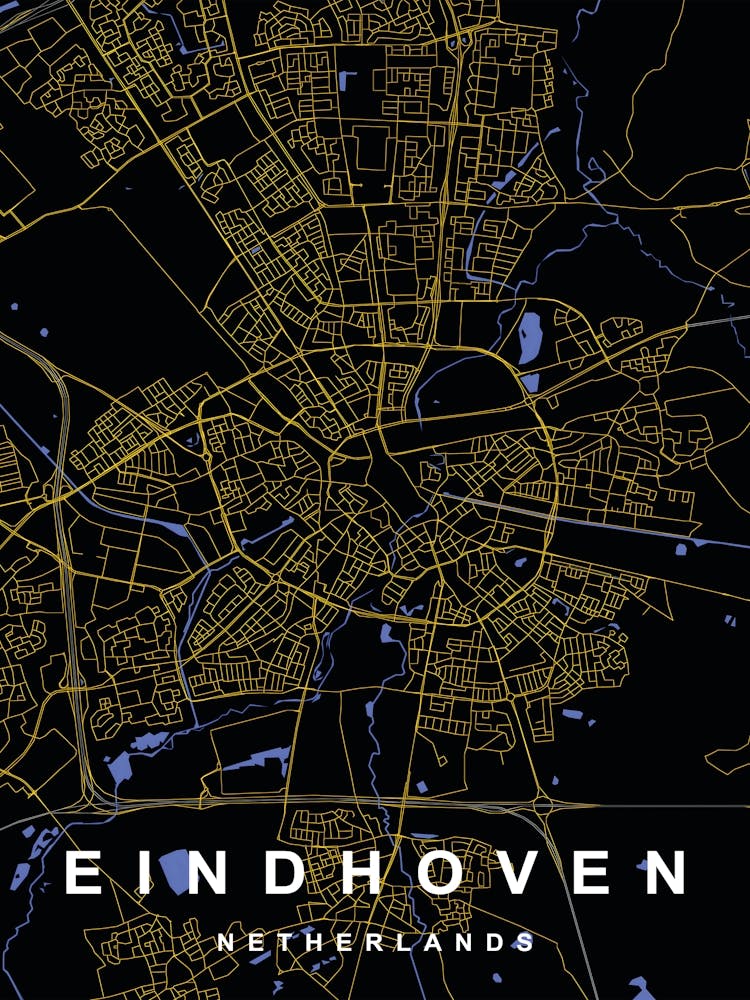Eindhoven Netherlands City Map Black and Gold