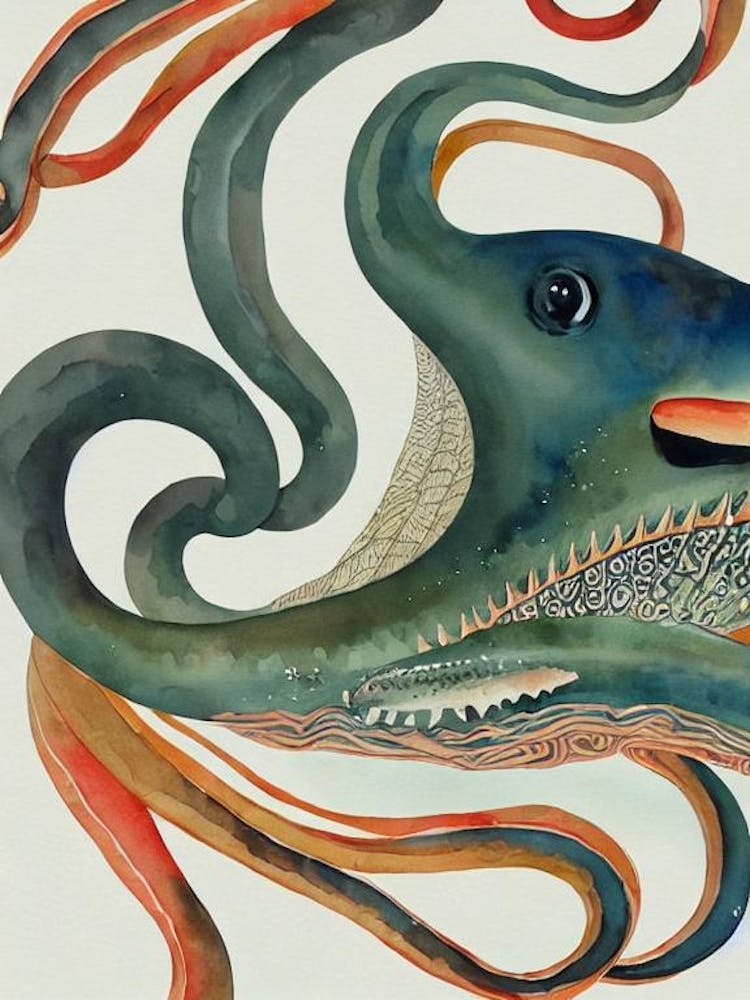 Giant Squid Vintage Graphic Watercolour