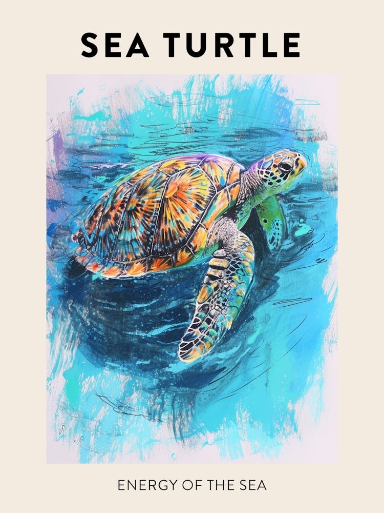 Colourful Mixed Media Sea Turtle Poster 2
