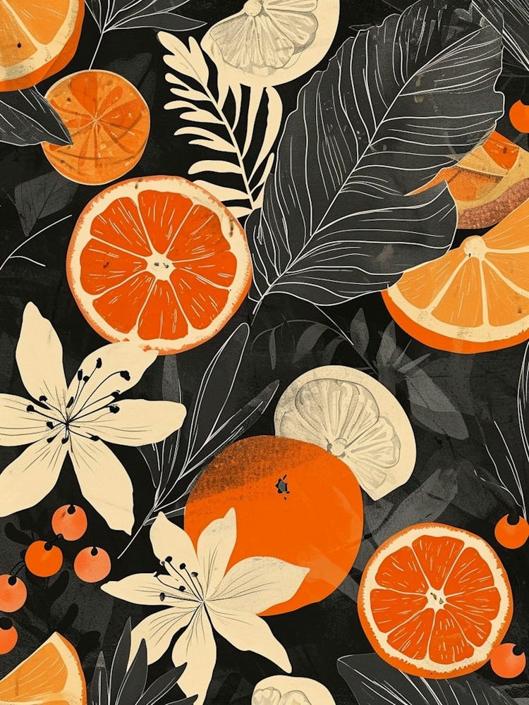 Floral Orange Black & Cream