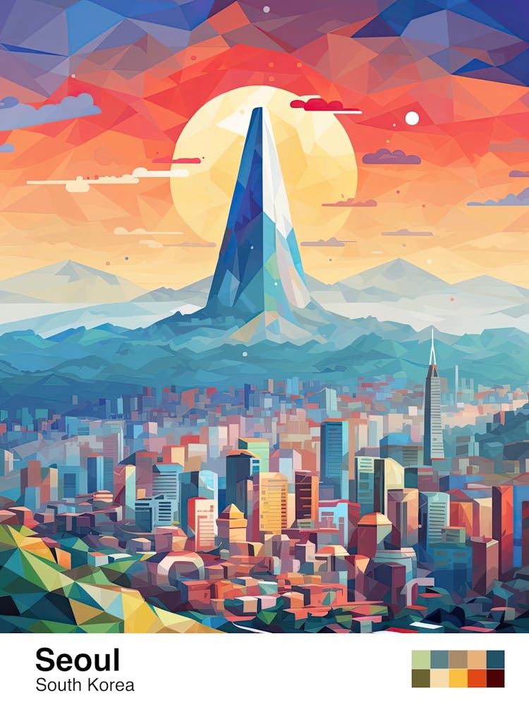 Seoul, South Korea, Geometric Illustration 3 Poster