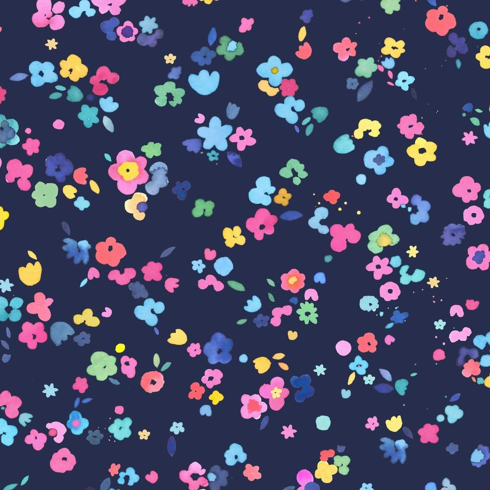 Ditsy Flowers Navy Square
