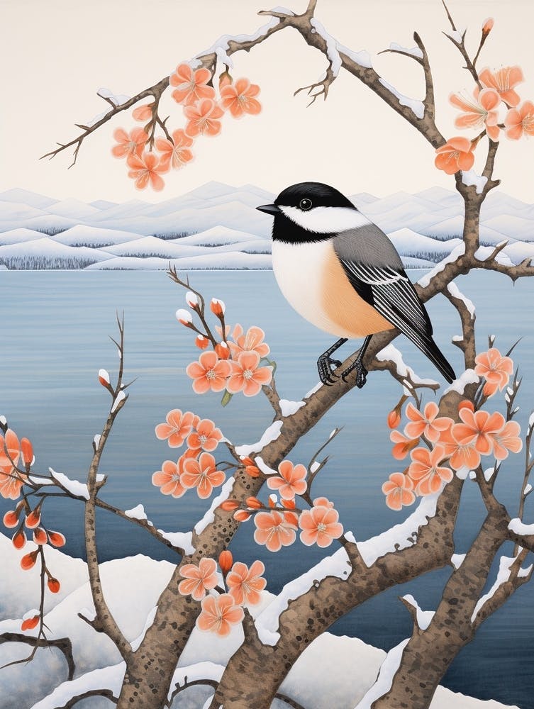 Winter Bird Painting Carolina Chickadee 1