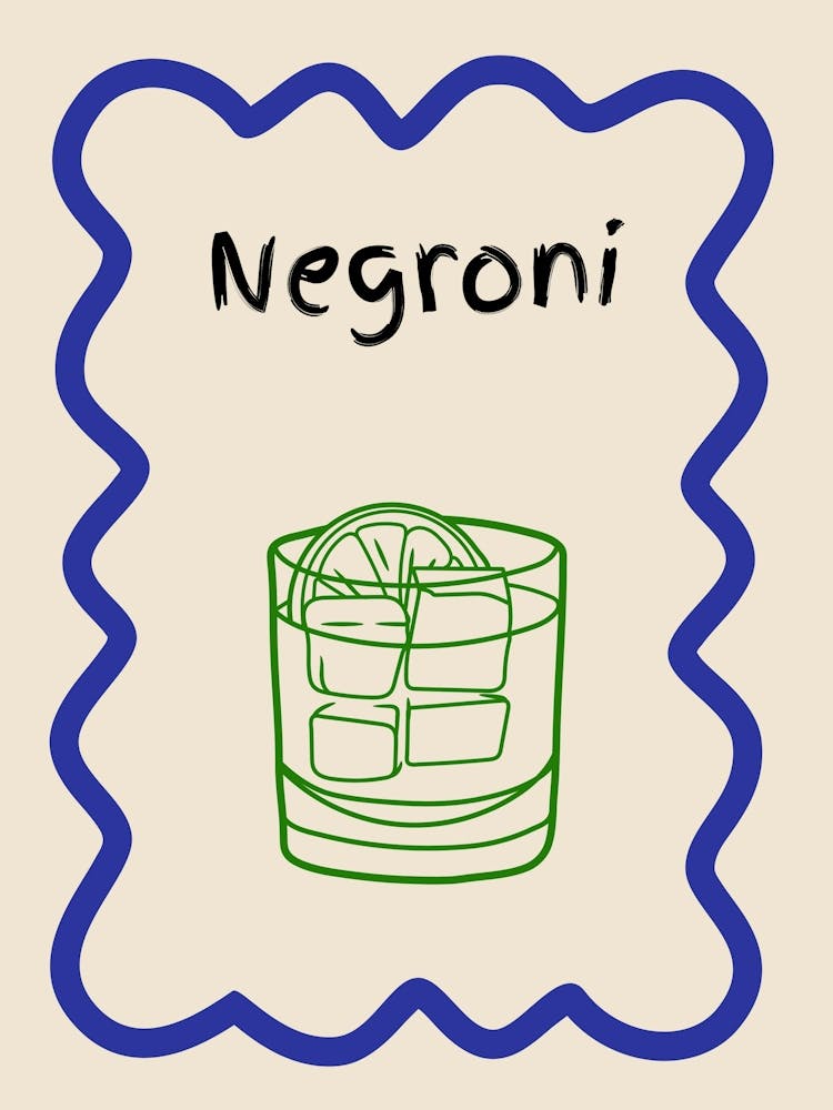 Negroni Doodle Poster Blue & Green