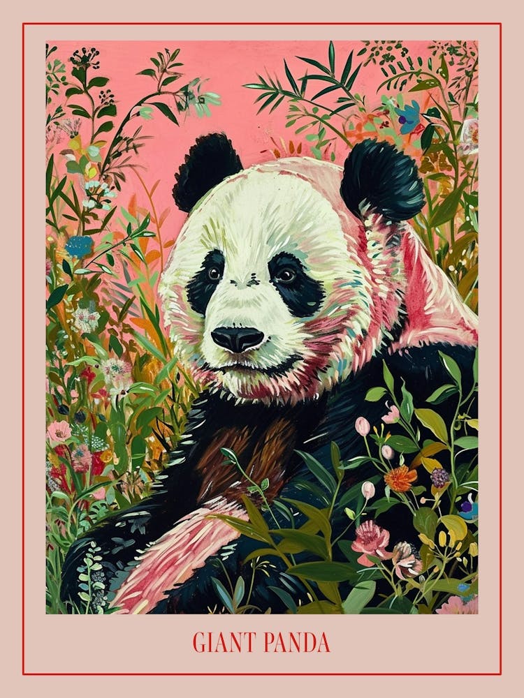 Floral Animal Painting Giant Panda 2 Poster