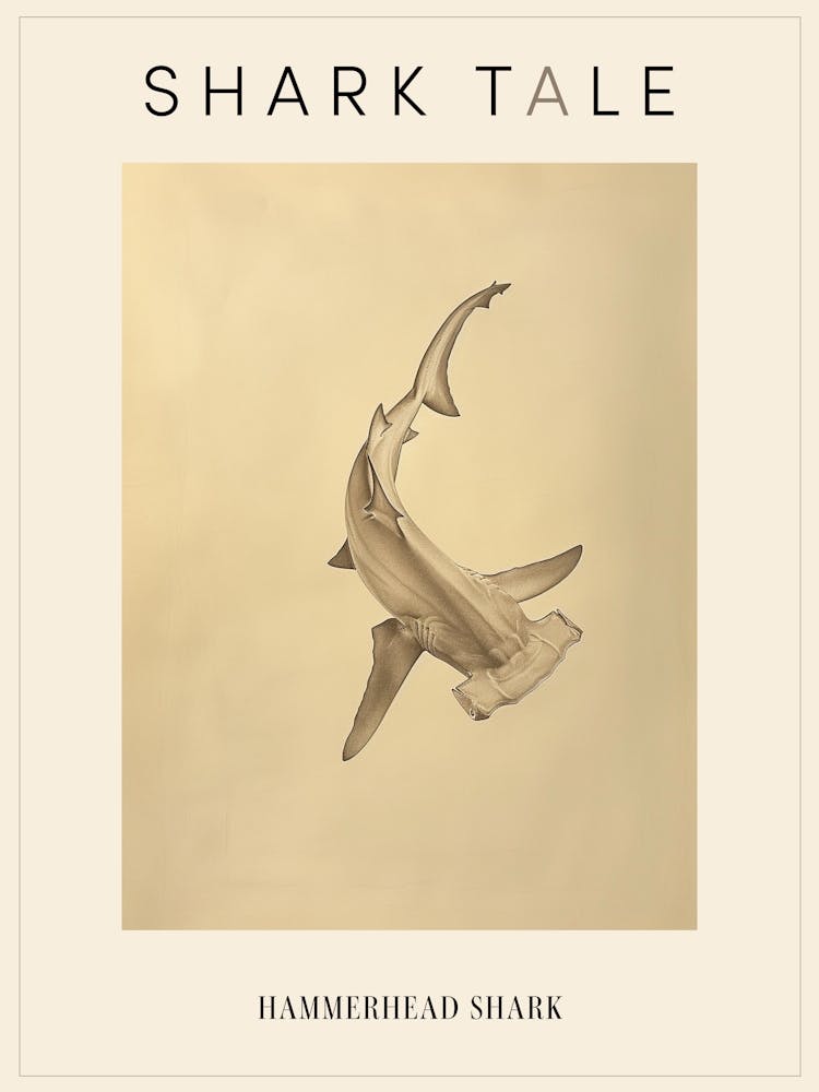 Hammerhead Shark Vintage Pencil Illustration Poster