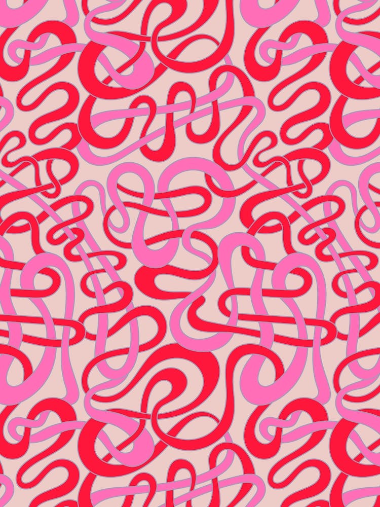 MY STRIPES ARE TANGLED Curvy Organic Abstract Squiggle Shapes in Vintage Glam Fuchsia Pink Red Lavender Purple on Light Pink