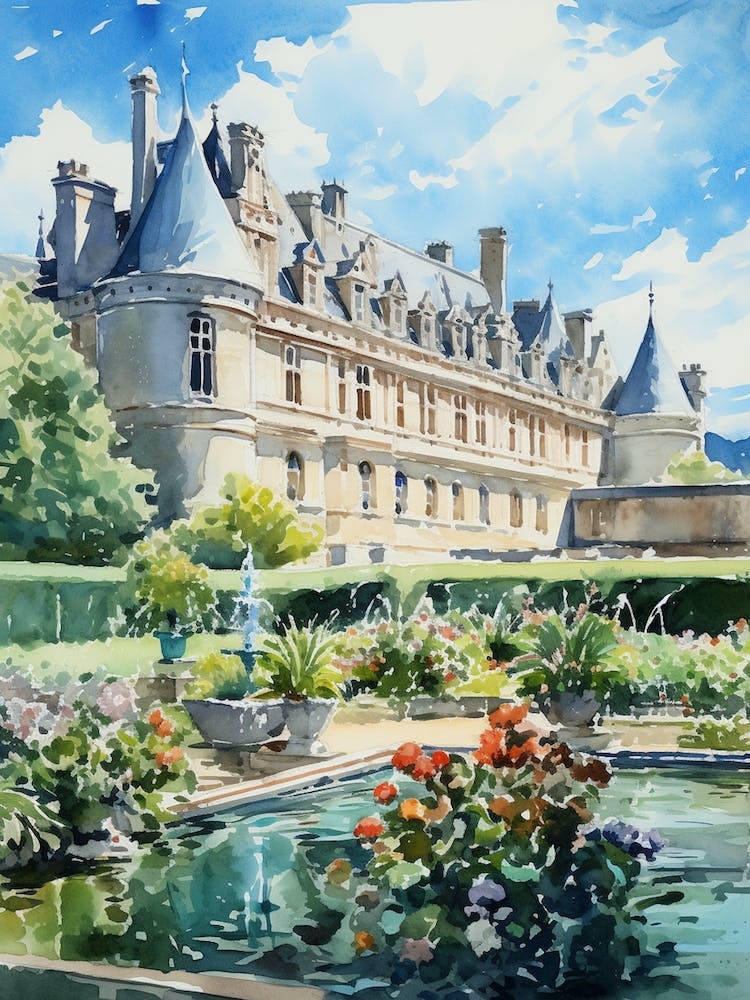 Château De Villandry Gärten, Frankreich Aquarell 2
