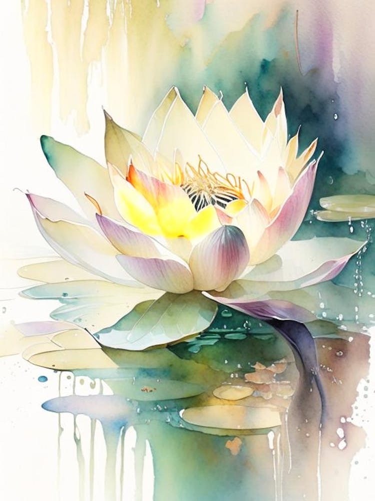 Blühende Lotusblume im Teich Märchenhaftes Aquarell 2