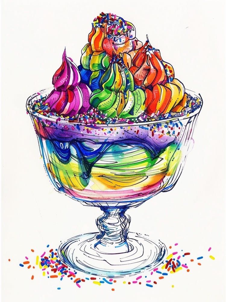 Rainbow Trifle Line Illustration 1
