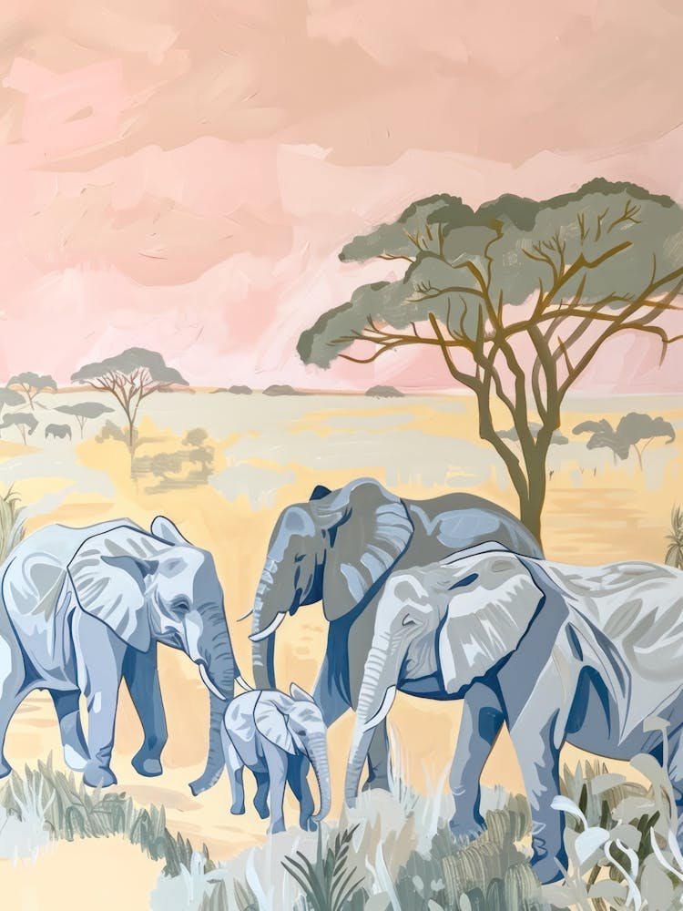 Elephants Pastels Jungle Illustration 1