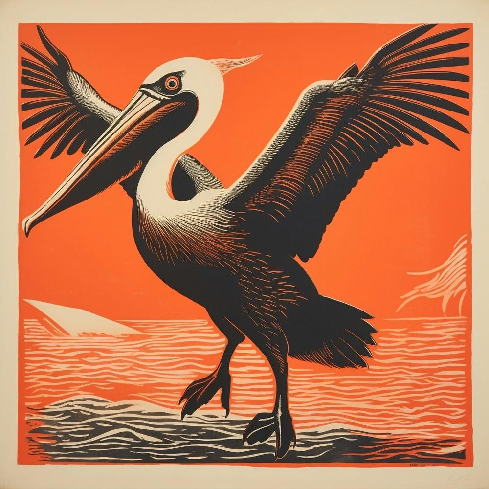 Retro Bird Lithograph Brown Pelican 2
