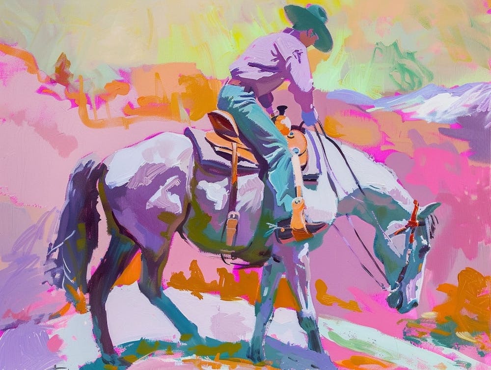 Neon Cowboy In Rocky Mountains 3 Gemälde