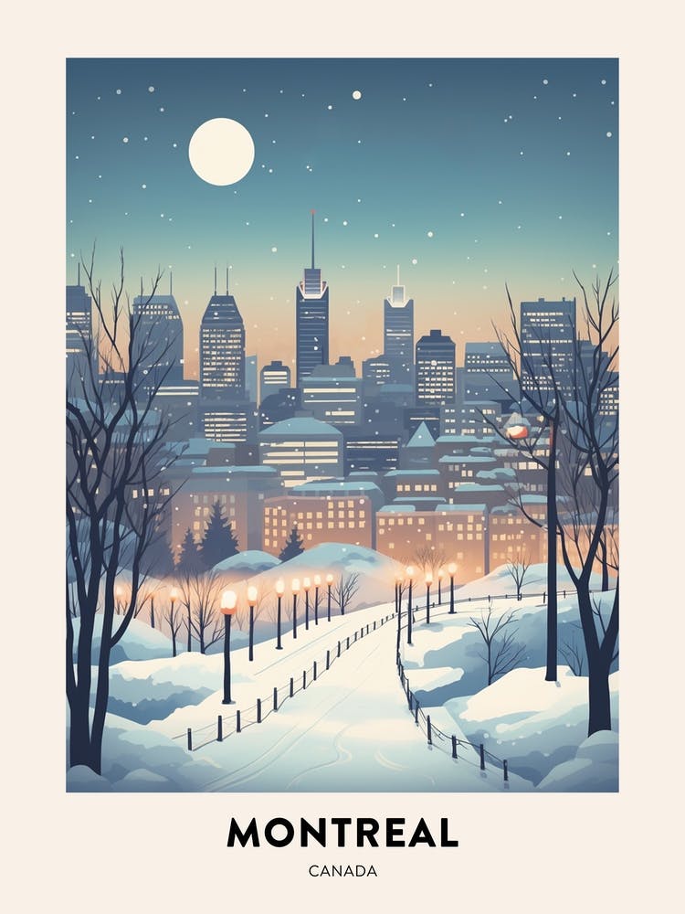 Winter Night  Travel Poster Montreal Canada 3