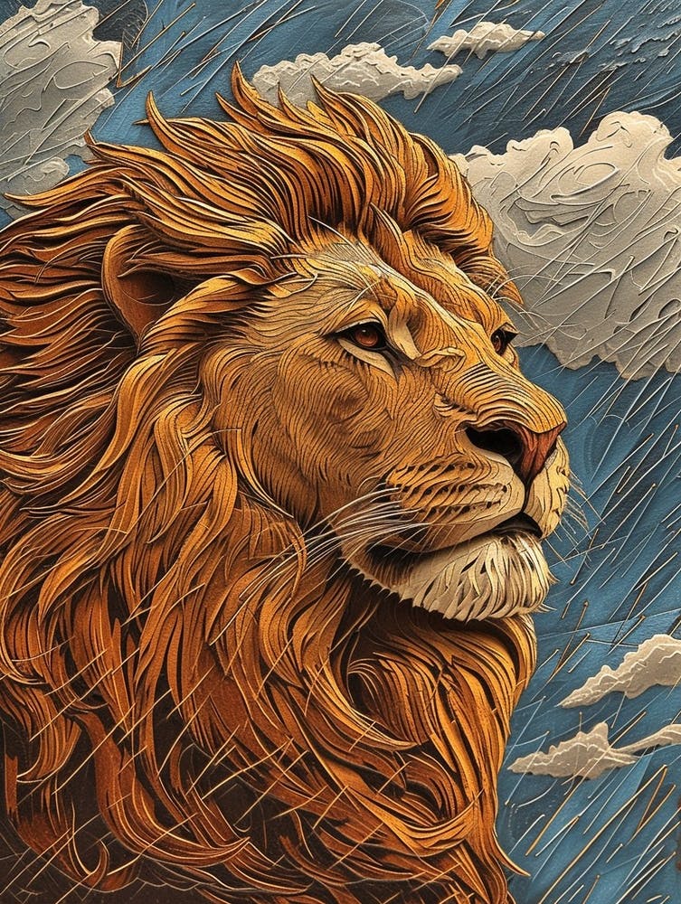 African Lion Relief Illustration Water 2