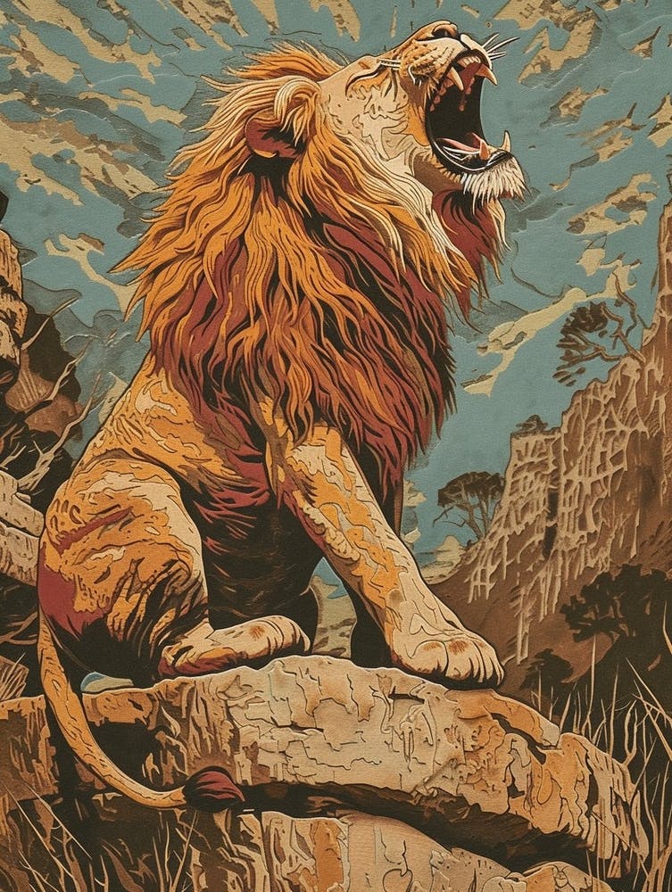 Barbary Lion Relief Illustration On A Cliff 3