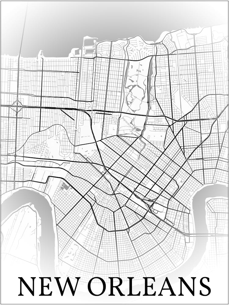 New Orleans, Louisiana, United States, City Map, Black And White Fade Design 1