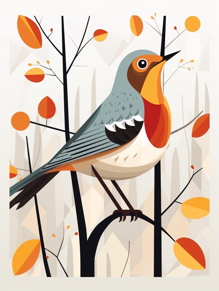 Colourful Geometric Bird Hermit Thrush 2