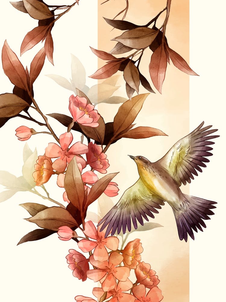 Kolibri und Blumen Aquarell