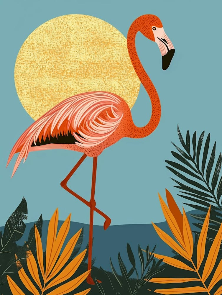 Greater Flamingo Celestun Yucatan Mexico Tropical Illustration 12