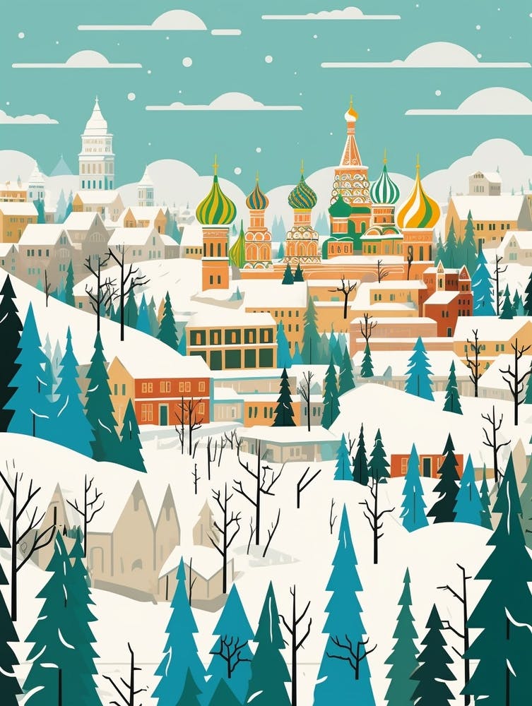 Retro Winter Illustration Moscow Russia 1