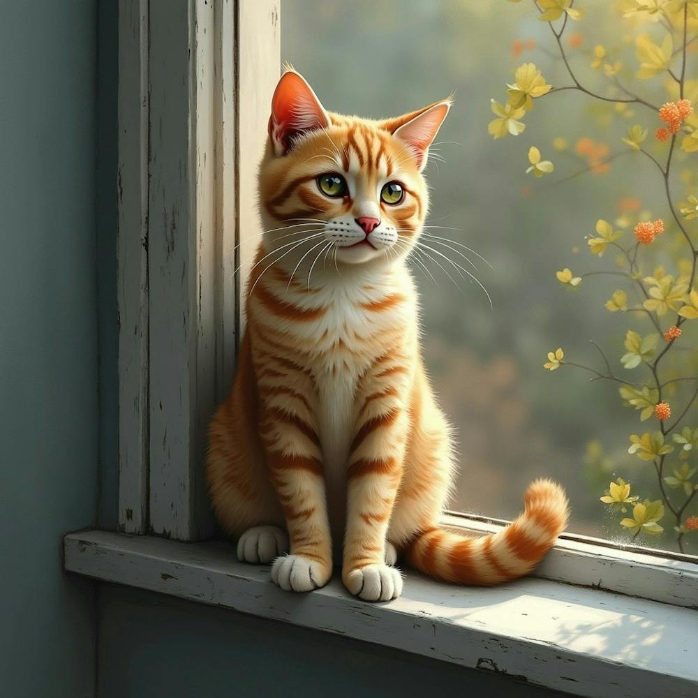 Orange Tabby Cat Sitting In Window