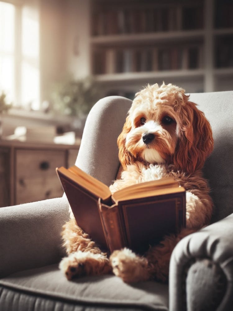 Cavapoo Reading a Book