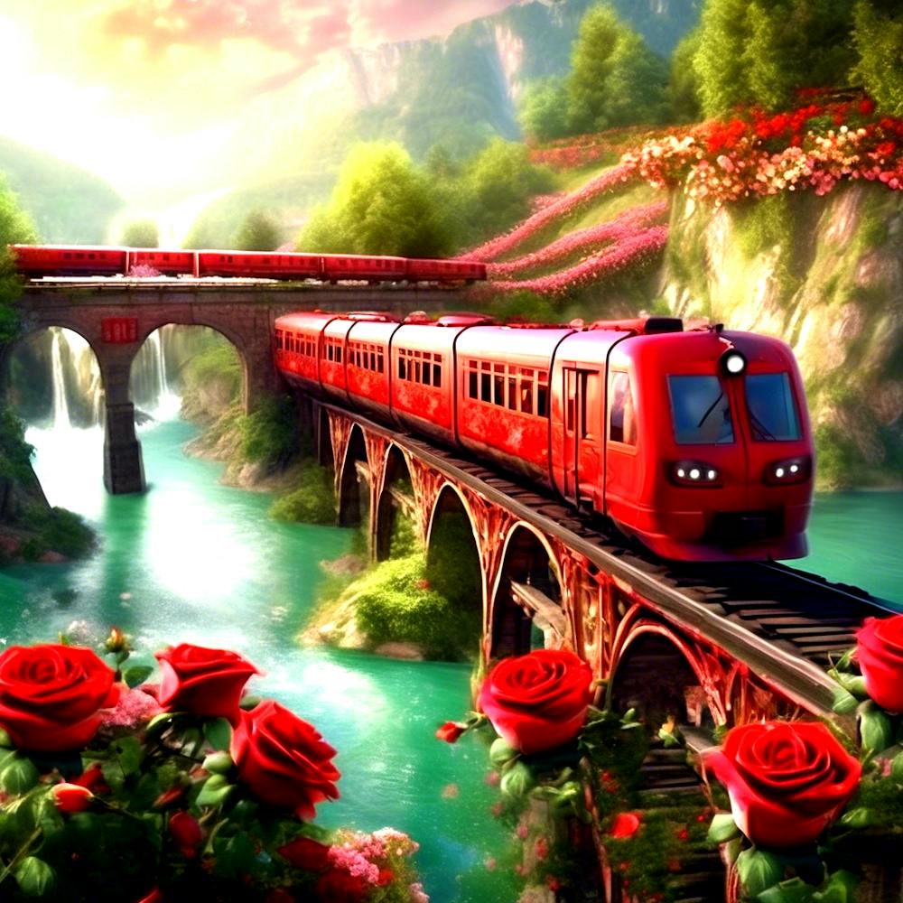 Roter Zug mit Rosen