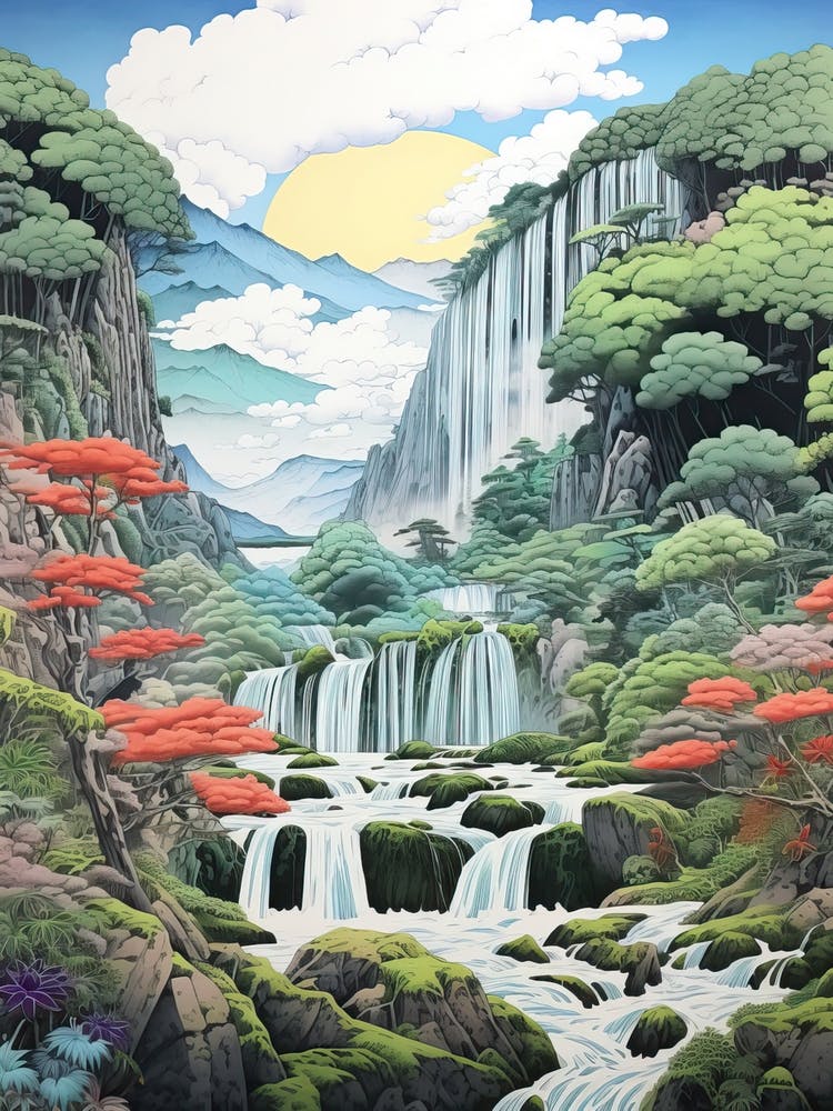 Nachi Falls In Wakayama, Ukiyo E Drawing 4