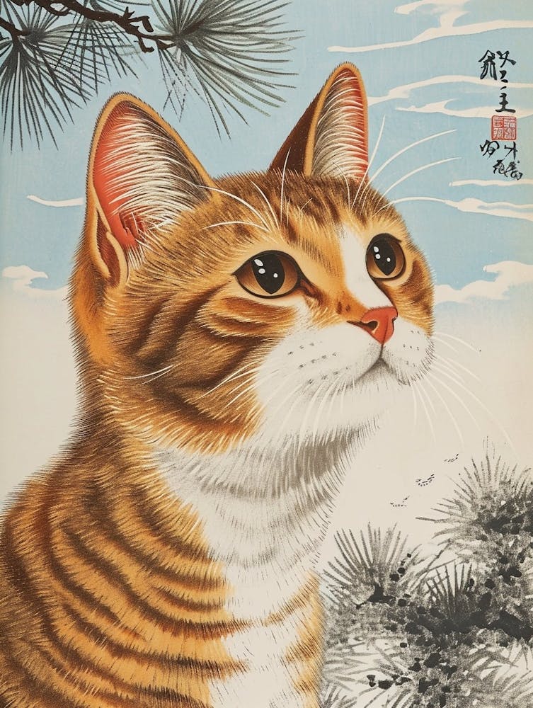 Japanese Bobtail Cat Relief Illustration 4