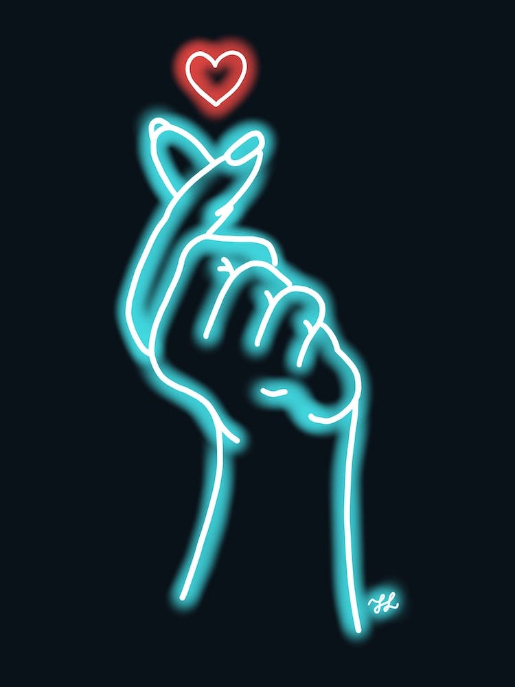Blue Neon Hand Heart