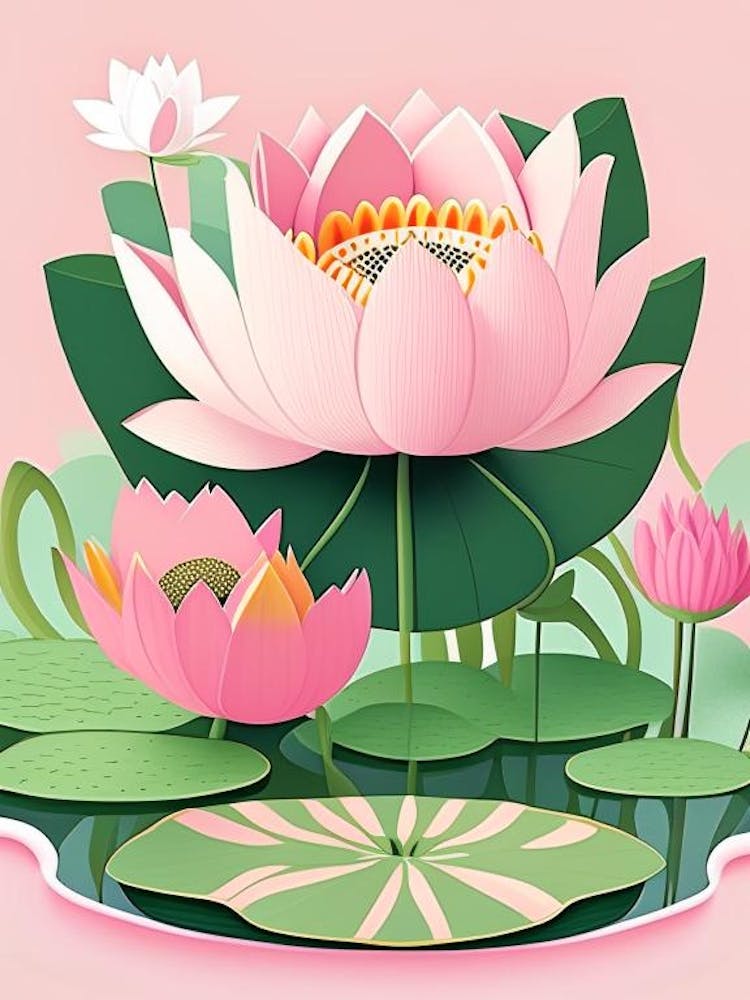 Lotus Flower In Garden Scandi Cartoon 1