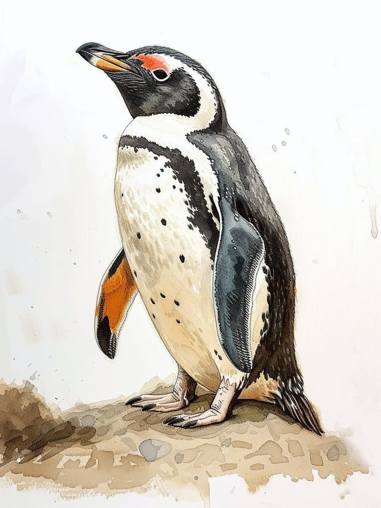 Humboldt Penguin Floreana Island Watercolour Painting 1